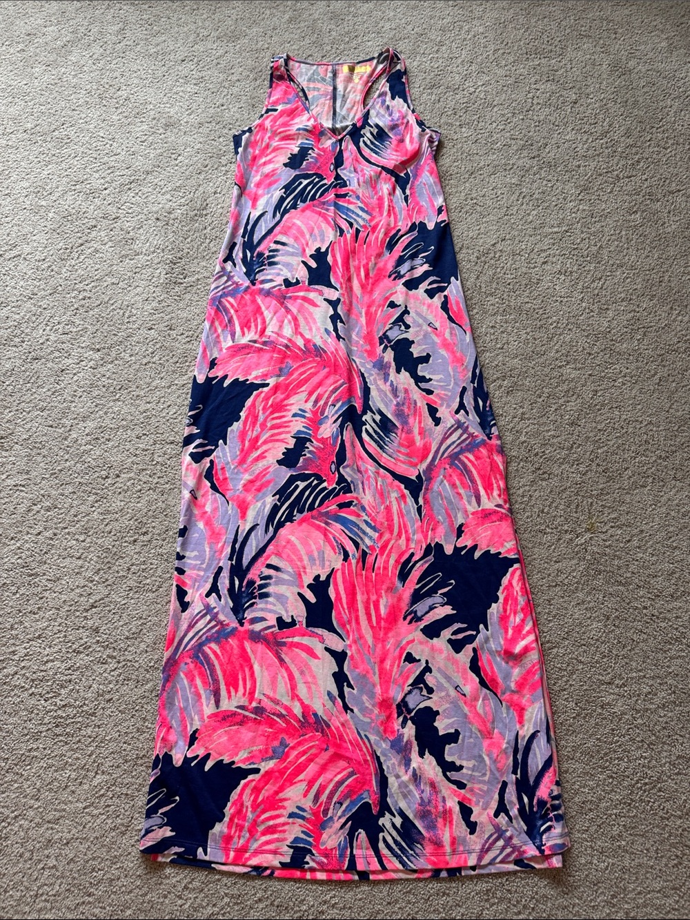 Lilly Pulitzer- XS Racerback/Sleeveless Maxi Dress-Pink, Purple and Navy Floral